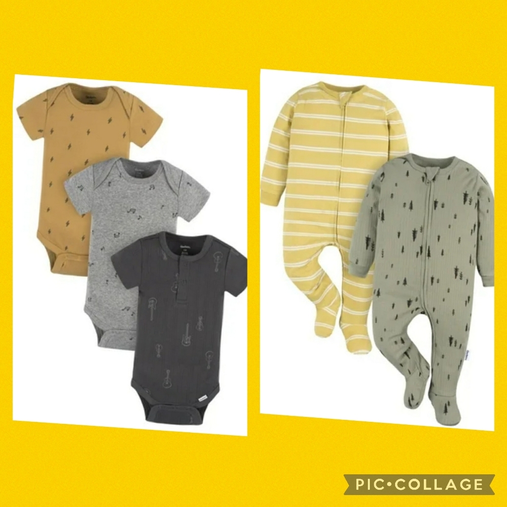 Gerber 5pc Bundle Onsies & Zip Footed Pajamas